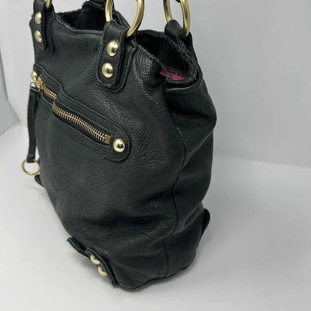 Linea Pelle Black Leather Tote Shoulder Bag Purse